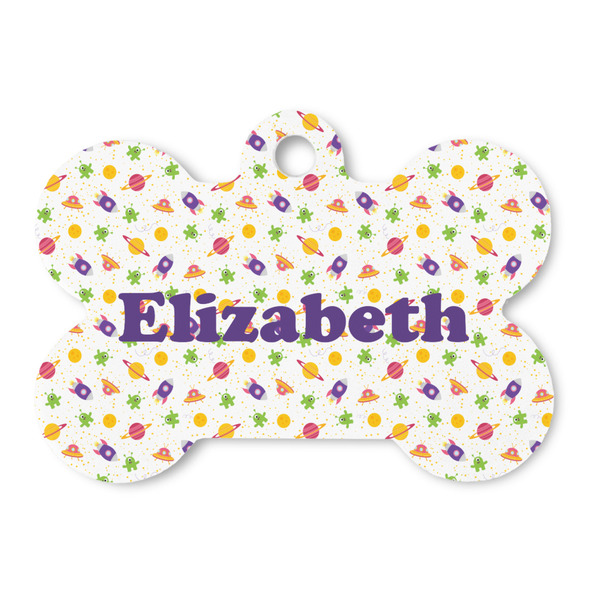 Custom Girls Space Themed Bone Shaped Dog ID Tag (Personalized)