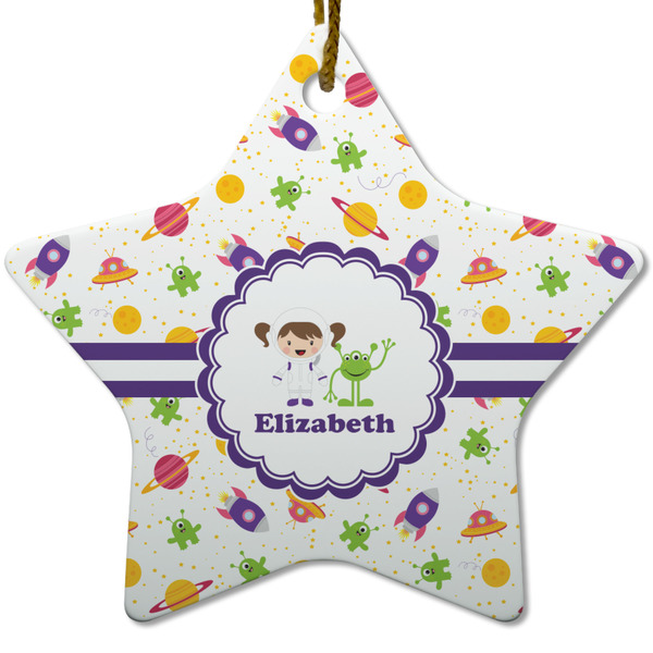 Custom Girls Space Themed Star Ceramic Ornament w/ Name or Text