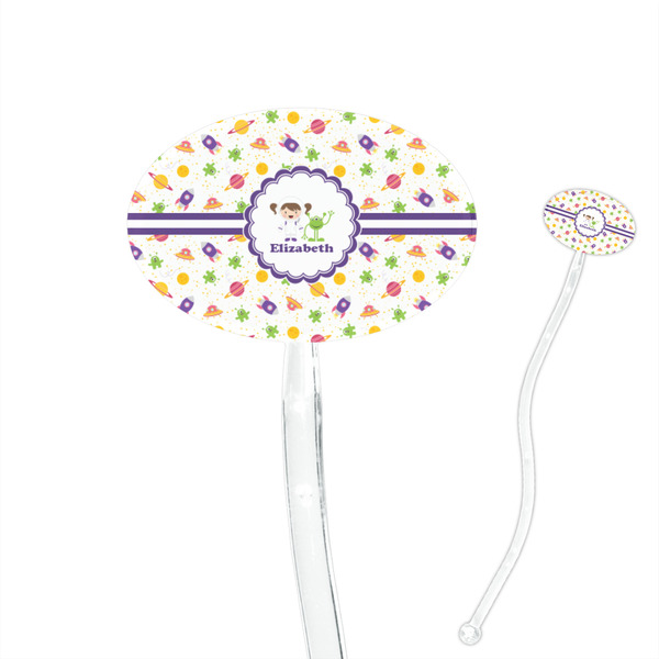 Custom Girls Space Themed 7" Oval Plastic Stir Sticks - Clear (Personalized)