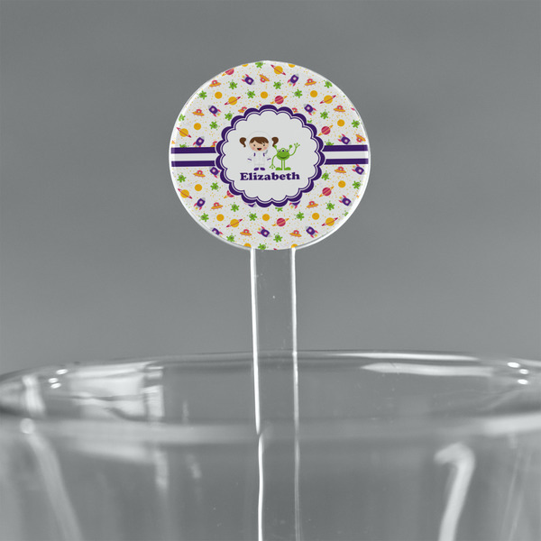 Custom Girls Space Themed 7" Round Plastic Stir Sticks - Clear (Personalized)