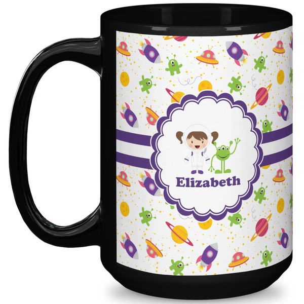 Custom Girls Space Themed 15 Oz Coffee Mug - Black (Personalized)