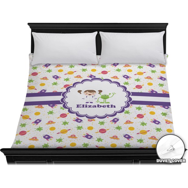 Custom Girls Space Themed Duvet Cover - King (Personalized)