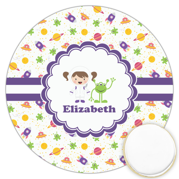 Custom Girls Space Themed Printed Cookie Topper - 3.25" (Personalized)