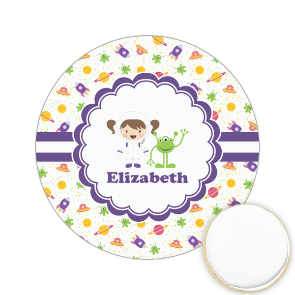 Custom Girls Space Themed Printed Cookie Topper - 2.15" (Personalized)