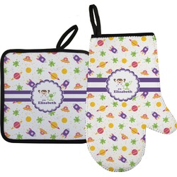 Girls Space Themed Right Oven Mitt & Pot Holder Set w/ Name or Text