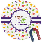 Girls Space Themed Round Fridge Magnet (Personalized)