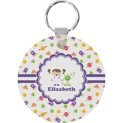 Girls Space Themed Round Plastic Keychain (Personalized)