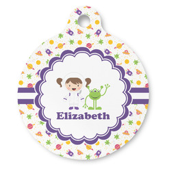 Girls Space Themed Round Pet ID Tag - Large (Personalized)