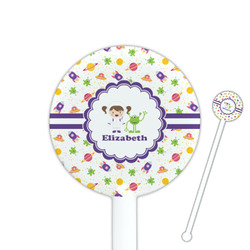 Girls Space Themed 5.5" Round Plastic Stir Sticks - White - Double Sided (Personalized)