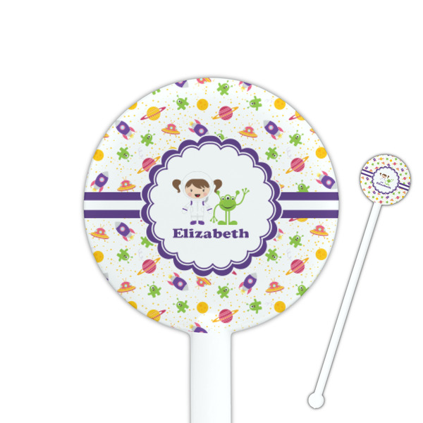 Custom Girls Space Themed 5.5" Round Plastic Stir Sticks - White - Single Sided (Personalized)