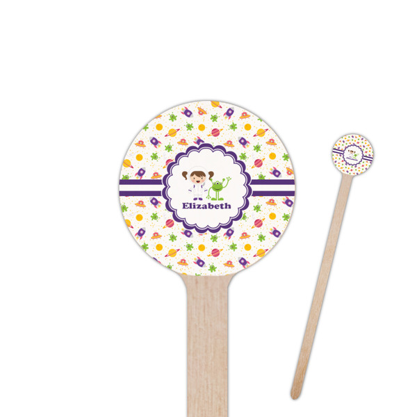 Custom Girls Space Themed 7.5" Round Wooden Stir Sticks - Double Sided (Personalized)