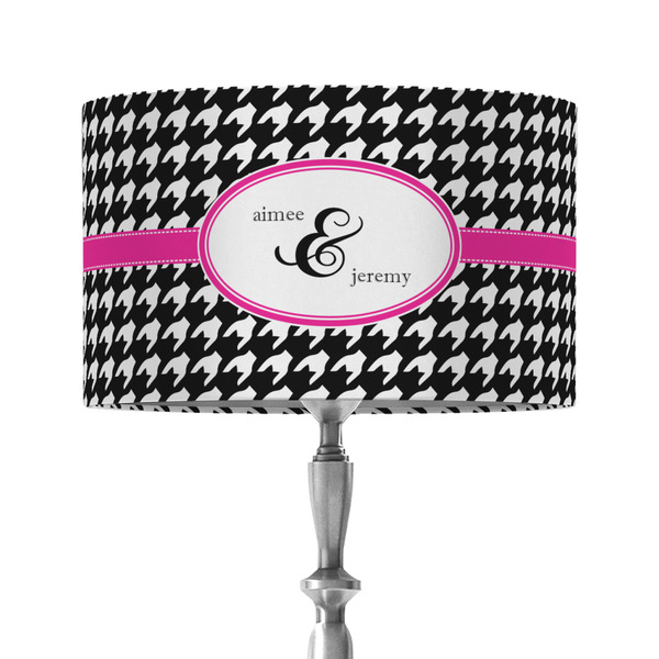 Custom Houndstooth w/Pink Accent 12" Drum Lamp Shade - Fabric (Personalized)