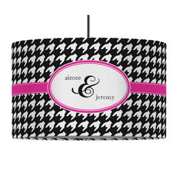 Houndstooth w/Pink Accent 12" Drum Pendant Lamp - Fabric (Personalized)