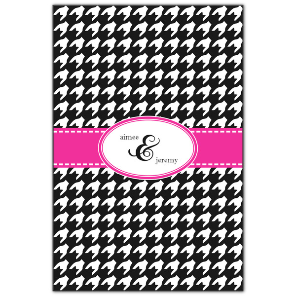 Custom Houndstooth w/Pink Accent Wood Print - 20x30 (Personalized)