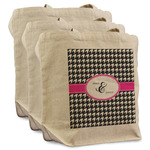 Houndstooth w/Pink Accent Reusable Cotton Grocery Bags - Set of 3 (Personalized)