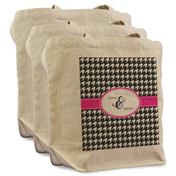 Houndstooth w/Pink Accent Reusable Cotton Grocery Bags - Set of 3 (Personalized)