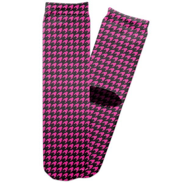 Custom Houndstooth w/Pink Accent Adult Crew Socks