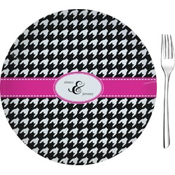 Houndstooth w/Pink Accent 8" Glass Appetizer / Dessert Plates - Single or Set (Personalized)