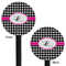 Houndstooth w/Pink Accent Black Plastic 5.5" Stir Stick - Double Sided - Round - Front & Back