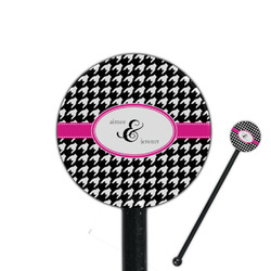 Houndstooth w/Pink Accent 5.5" Round Plastic Stir Sticks - Black - Double Sided (Personalized)