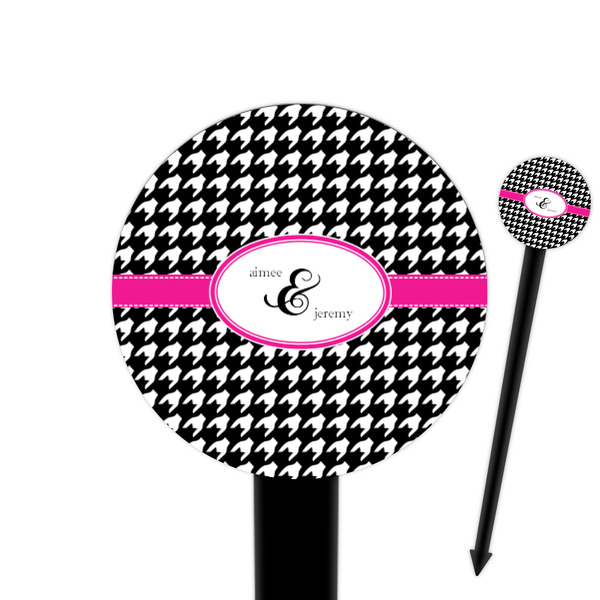 Custom Houndstooth w/Pink Accent 6" Round Plastic Food Picks - Black - Single Sided (Personalized)