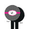 Houndstooth w/Pink Accent Black Plastic 7" Stir Stick - Single Sided - Round - Front & Back