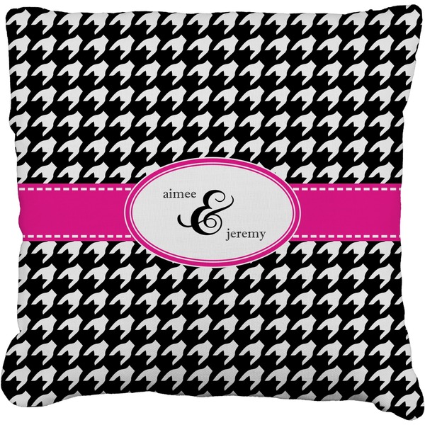 Custom Houndstooth w/Pink Accent Faux-Linen Throw Pillow 18" (Personalized)