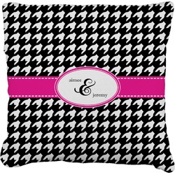 Houndstooth w/Pink Accent Faux-Linen Throw Pillow 20" (Personalized)