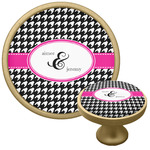 Houndstooth w/Pink Accent Cabinet Knob - Gold (Personalized)