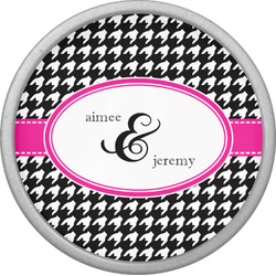 Houndstooth w/Pink Accent Cabinet Knob (Silver) (Personalized)