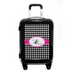 Houndstooth w/Pink Accent Carry On Hard Shell Suitcase (Personalized)