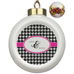 Houndstooth w/Pink Accent Ceramic Ball Ornaments - Poinsettia Garland (Personalized)