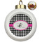 Houndstooth w/Pink Accent Ceramic Christmas Ornament - Poinsettias (Front View)