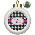 Houndstooth w/Pink Accent Ceramic Ball Ornament - Christmas Tree (Personalized)