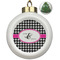 Houndstooth w/Pink Accent Ceramic Christmas Ornament - Xmas Tree (Front View)