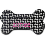 Houndstooth w/Pink Accent Ceramic Dog Ornament - Front & Back w/ Couple's Names