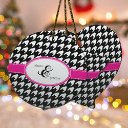 Houndstooth w/Pink Accent Ceramic Ornament w/ Couple's Names