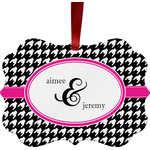 Houndstooth w/Pink Accent Metal Frame Ornament - Double Sided w/ Couple's Names