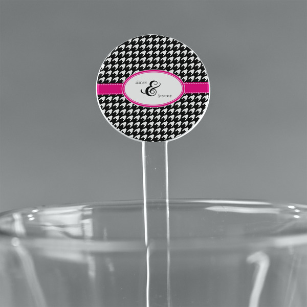 Custom Houndstooth w/Pink Accent 7" Round Plastic Stir Sticks - Clear (Personalized)