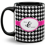 Houndstooth w/Pink Accent 11 Oz Coffee Mug - Black (Personalized)