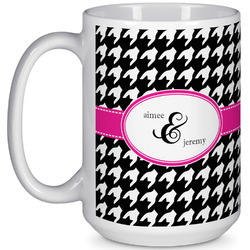 Houndstooth w/Pink Accent 15 Oz Coffee Mug - White (Personalized)