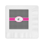 Houndstooth w/Pink Accent Coined Cocktail Napkins (Personalized)