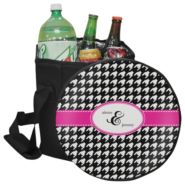 Custom Houndstooth w/Pink Accent Collapsible Cooler & Seat (Personalized)