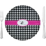 Houndstooth w/Pink Accent 10" Glass Lunch / Dinner Plates - Single or Set (Personalized)