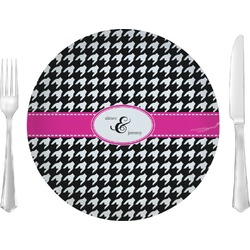 Houndstooth w/Pink Accent Glass Lunch / Dinner Plate 10" (Personalized)