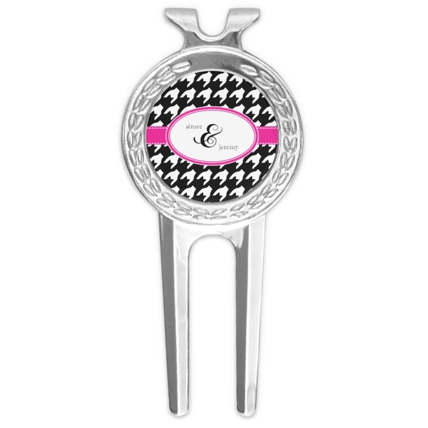 Custom Houndstooth w/Pink Accent Golf Divot Tool & Ball Marker (Personalized)