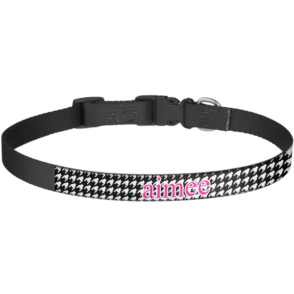 Custom Houndstooth w/Pink Accent Dog Collar - Large (Personalized)