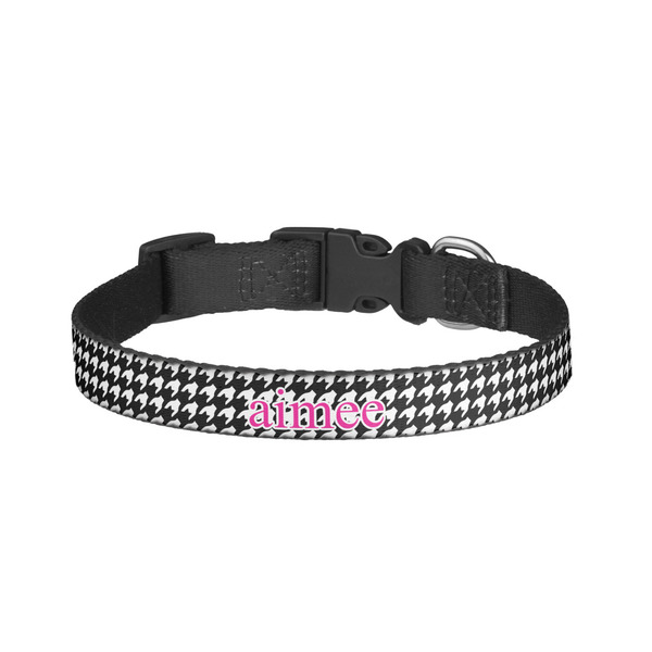 Custom Houndstooth w/Pink Accent Dog Collar - Small (Personalized)