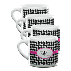 Houndstooth w/Pink Accent Double Shot Espresso Cups - Set of 4 (Personalized)