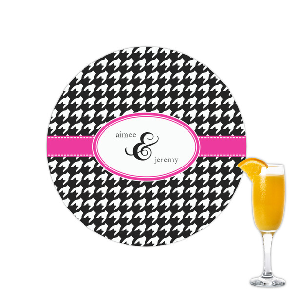 Custom Houndstooth w/Pink Accent Printed Drink Topper - 2.15" (Personalized)